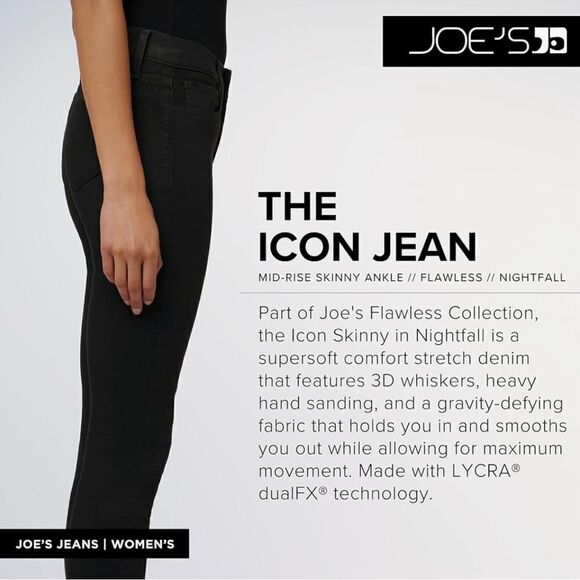 Joe’s Jeans The Icon Ankle Skinny Jeans 27 Waist Black - Picture 4 of 13